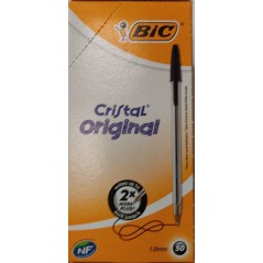 Boîte 50 stylos bille cristal Bic noir - Fournitures scolaires et b