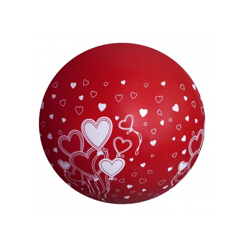 Ballon Géant Rouge avec coeurs blancs 90 cm