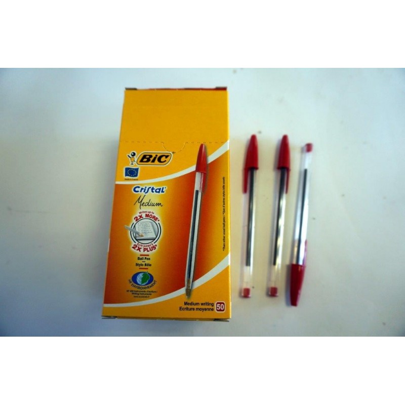 Boîte 50 stylos bille cristal Bic rouge