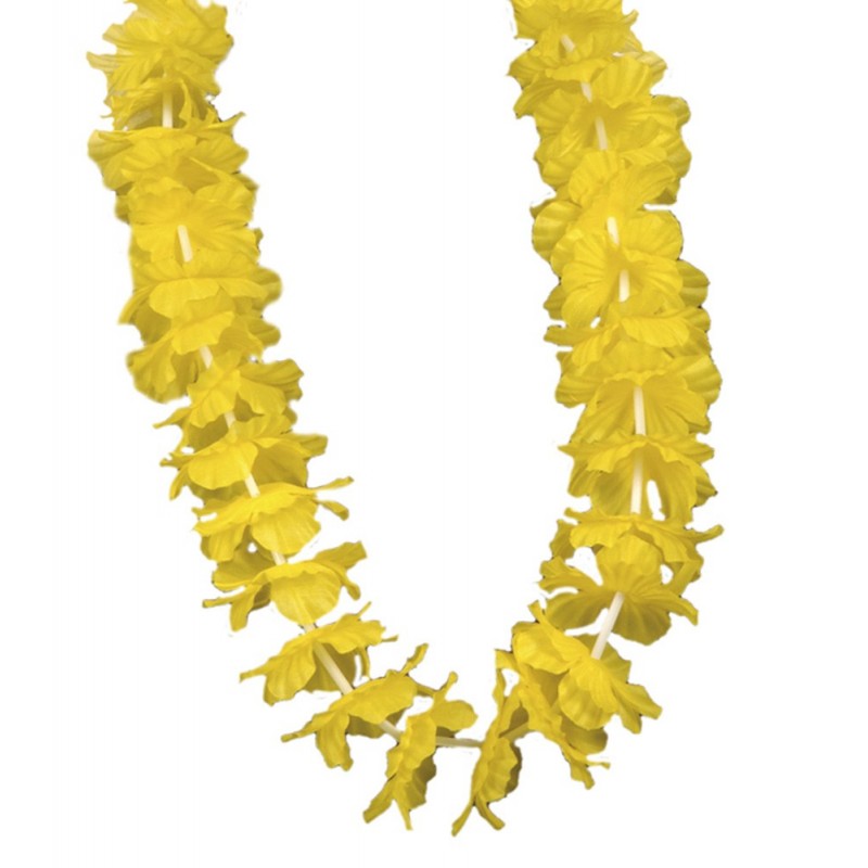 Collier Hawai fleurs tissu jaune Tropical  0,63 €