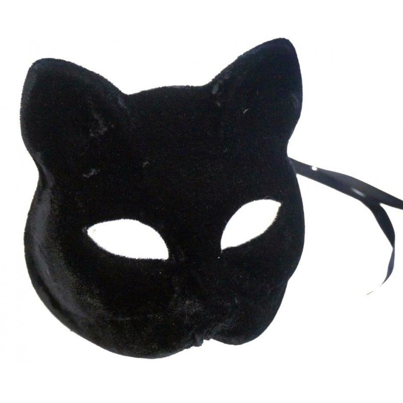 Masque chat noir velours - Loups et Masques pas cher